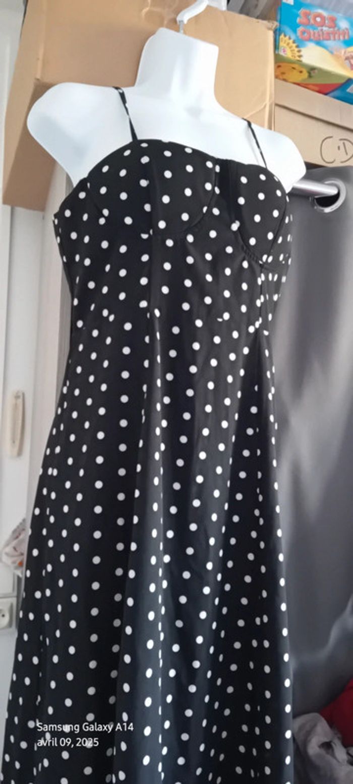 Robe longue fluide fines bretelles à pois avec fente noir femme M shein - photo numéro 2