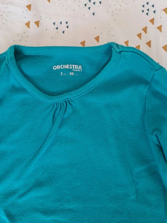 T shirt manches longues turquoise uni - photo numéro 2