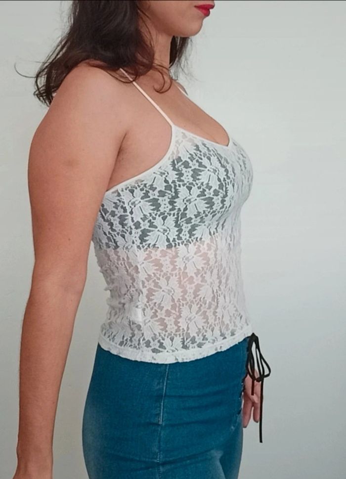 Top dentelle blanc transparent taille 38 - photo numéro 3