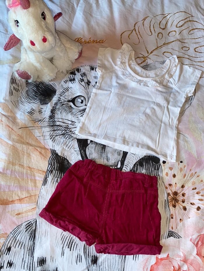 Ensemble t-shirt et short en velours, taille 9 mois, marque Vertbaudet et Tape à l’œil. - photo numéro 5