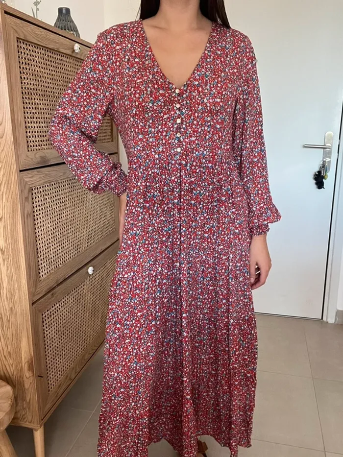 Robe longue à manches longues rouge et fleurie Vie ta vie - photo numéro 4