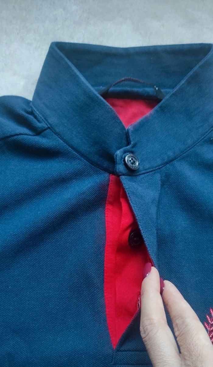 Magnifique polo manches longues Sir Gentleman Driver bleu marine et rouge, col mao, taille L - photo numéro 4