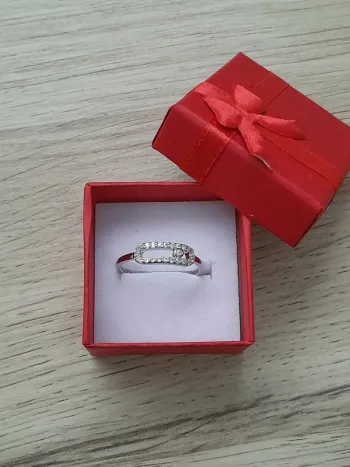 Bague déclaration d'amour, argentée avec strass, réglable