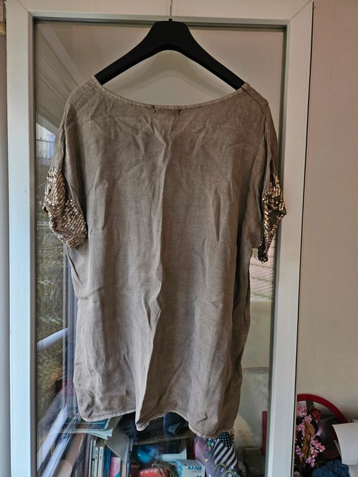 T-shirt gris à strass paillettes vintage taille 44 - photo numéro 2