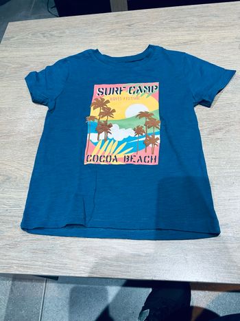 Teeshirt manches couettes bleu 5 ans motif palmiers 