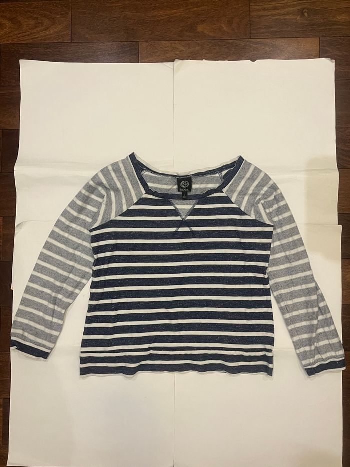 Haut/Tshirt  manches longues rayé bleu gris et blanc bobeau taille S/36