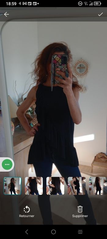 Top femme 44 noir à volants  c87
