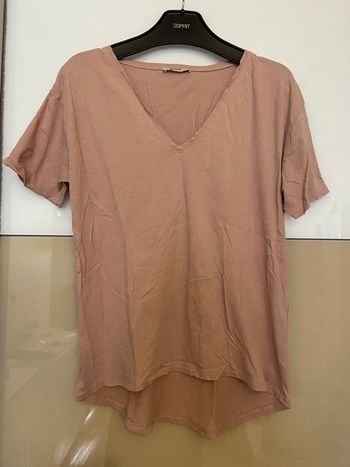 T-shirt long col V rose S