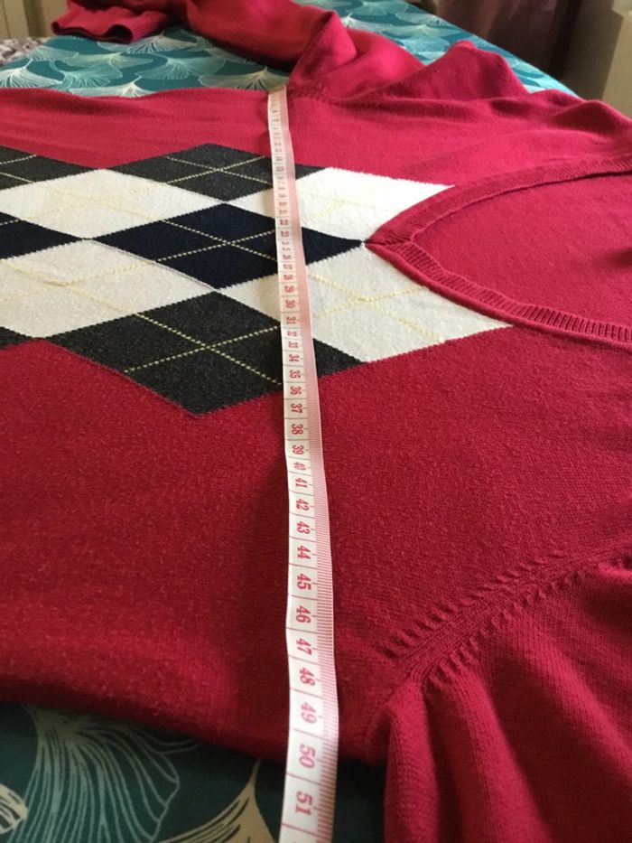Pull col en V jacquard pour femme Tommy  Hilfiger fuchsia taille L 048 - photo numéro 4