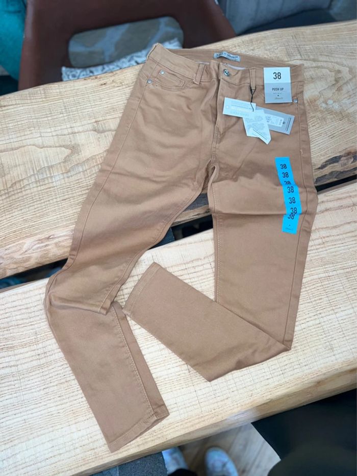 Jean pantalon neuf skinny marron clair camel push up taille 38 - photo numéro 3