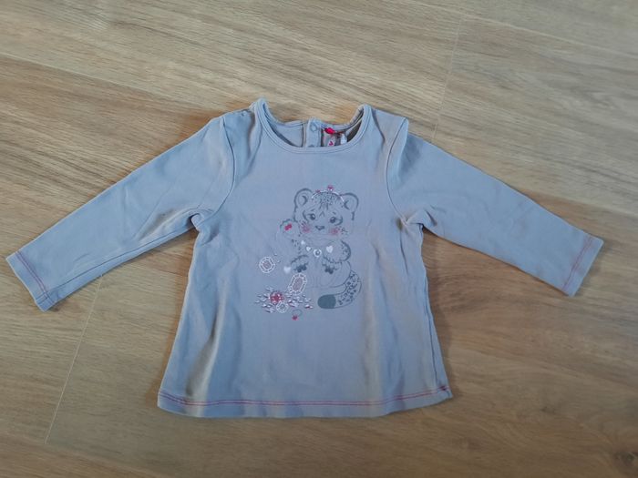 T shirt fille gris manches longues à motif "tigre" Orchestra 18 mois