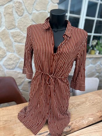 Robe only fluide légère casual style chemise marron à rayures taille M 38 femme été