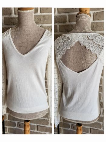 Pull léger blanc Naf Naf - manches en dentelle et décolleté dans le dos