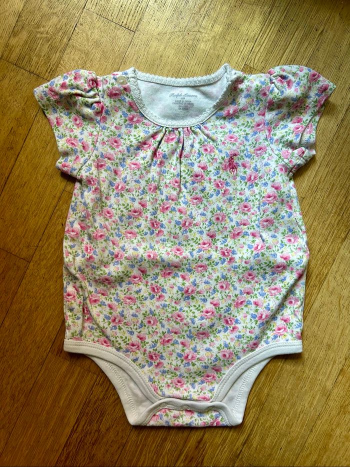 💖 Lot 2 Bodies Manches Courtes 6 Mois | RALPH LAUREN Fleuri + Message Mignon - photo numéro 5