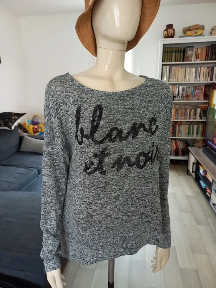 Pull femme noir et gris XL - photo numéro 2