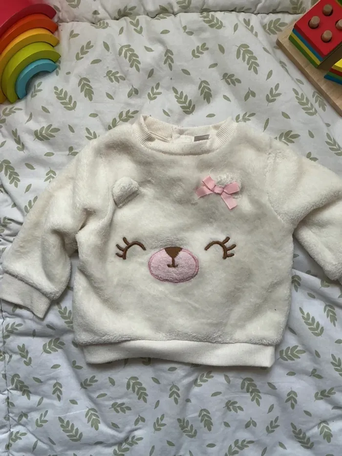 pull polaire blanc avec ours devant 9 mois tex - photo numéro 3