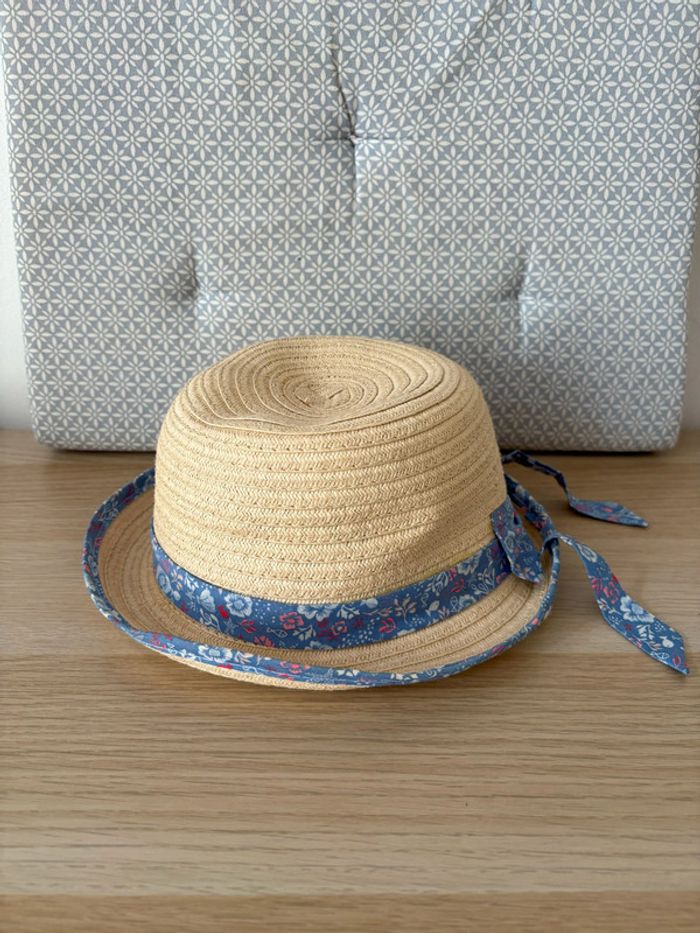 Chapeau Effet Paille "Ruban Fleuri Bleu"