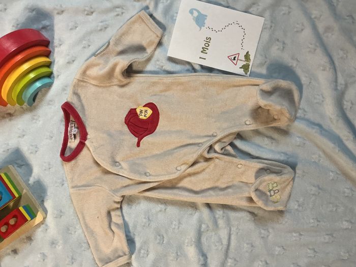 pyjama grenouillère en velours beige et rouge ouverture devant 1 mois les chatounets - photo numéro 2