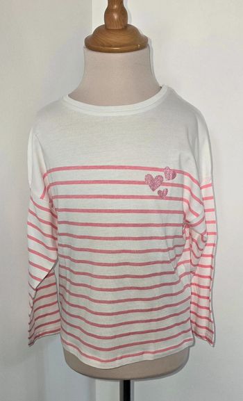 Tee-shirt marinière coeurs pailletés 6 ans Neuf
