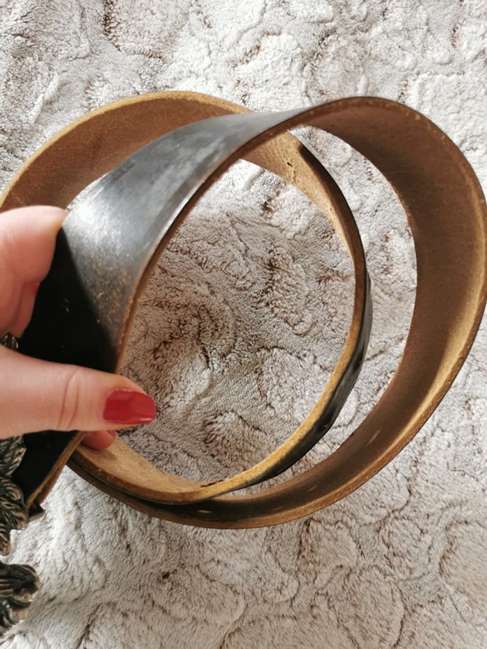 Ceinture vintage en cuir marron boucle en métal - photo numéro 4