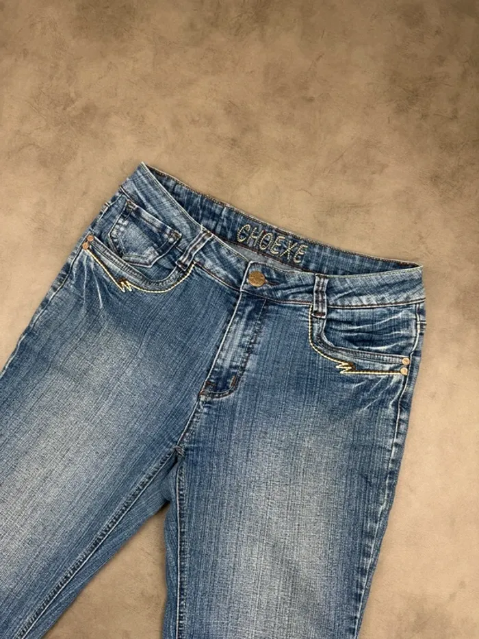 Pantacourt Denim en jeans Vintage à motifs brodé Y2k 00’s Taille 42 - photo numéro 6