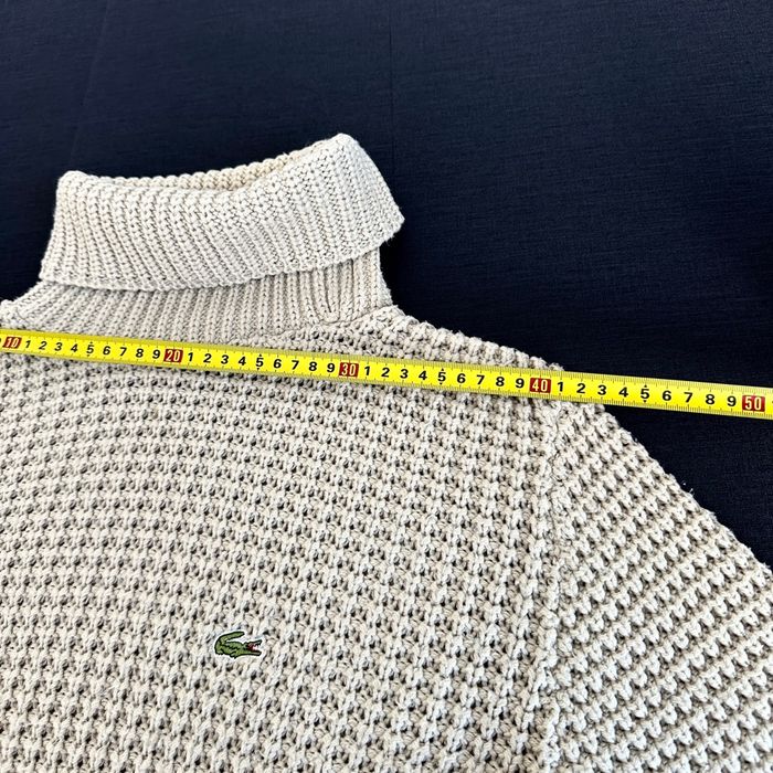 Pull Lacoste Brodé Beige Coton Col Roulé Vintage Maille Épaisse Size S/M - photo numéro 10
