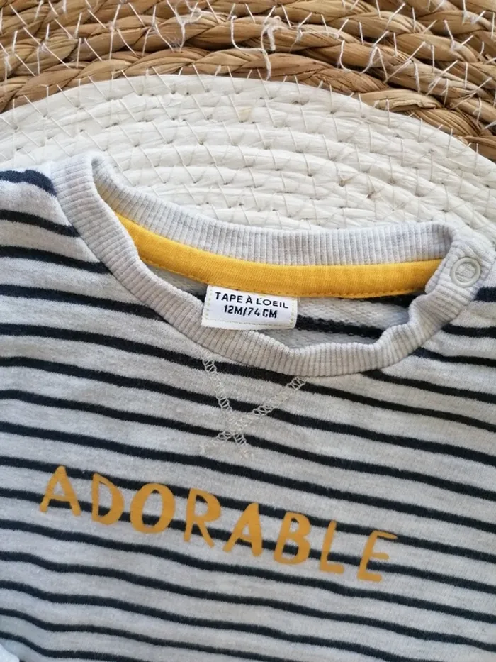 Sweat gris à rayures - Tape à l'oeil - 12 mois - photo numéro 2