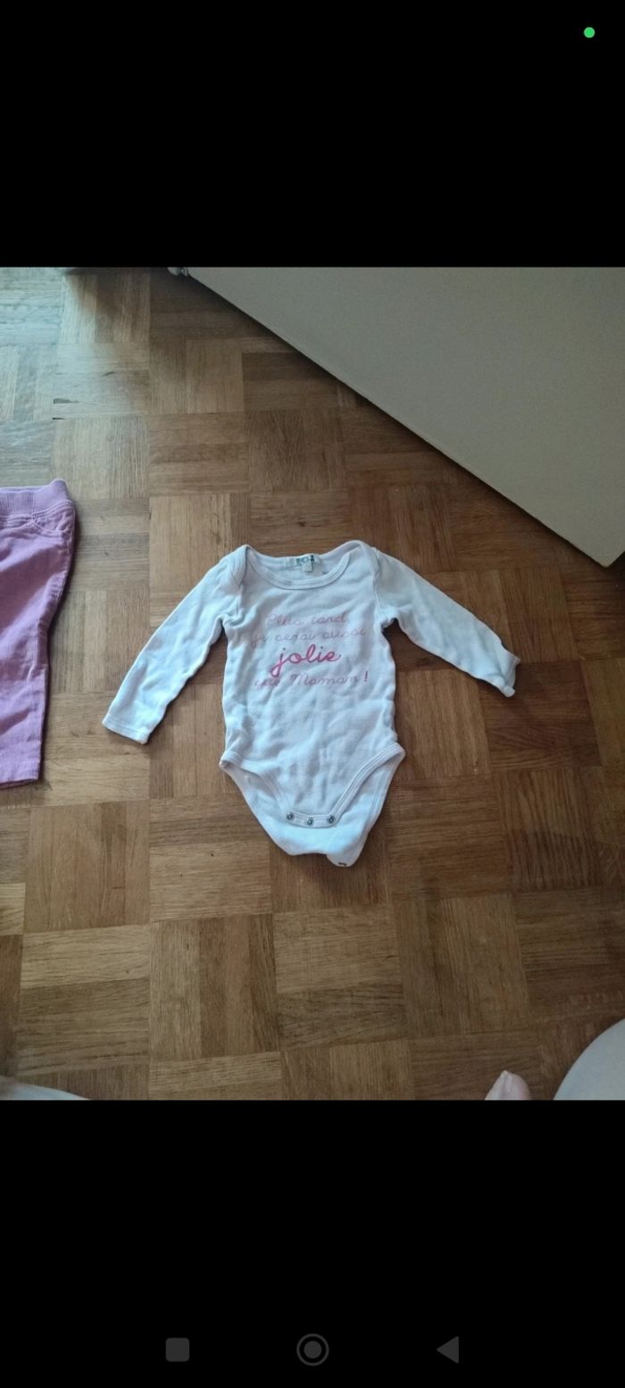 Lot vêtements 9 mois fille pyjama pantalon body manches longues collants rose - photo numéro 7