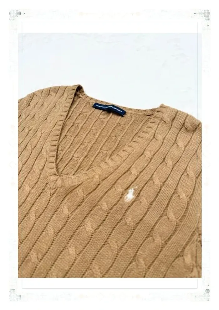 Ralph Lauren pull col V torsadé beige femme taille L coton - photo numéro 4