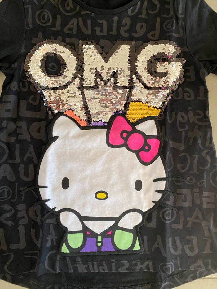 Tee shirt Desigual Hello Kitty noir a sequins paillettes taille 11-12 ans - photo numéro 9