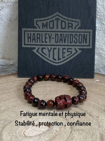 Bracelet œil de taureau et tête de mort 21 cm , lithothérapie