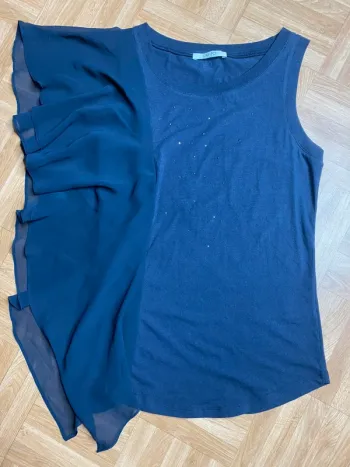 Débardeur Liu Jo bleu marine asymétrique perles strass taille S vintage chic