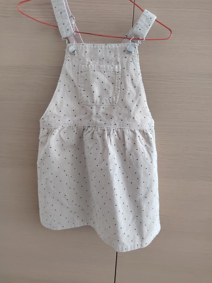 Robe saloptte, Zara, 4-5 ans, velours côtelé beige pois noir, bretelles ajustables cm