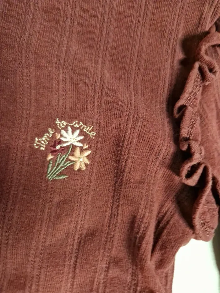 Tee-shirt manches longues fille TAO bordeaux fleur 116 cm - photo numéro 7