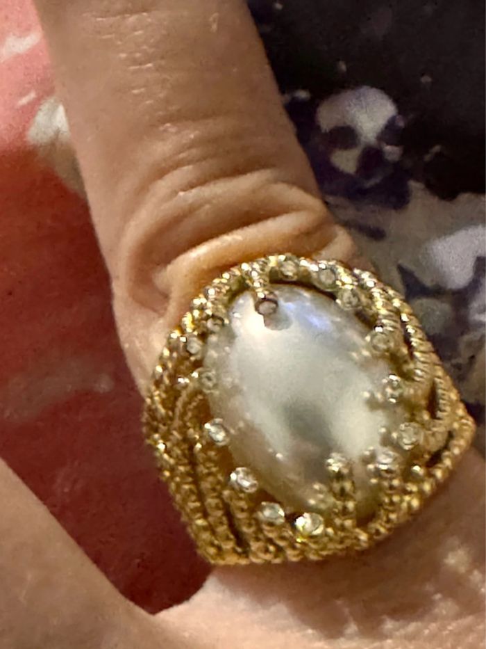 Bague habaha Paris acier inoxydable or pierre nacrée cristaux blancs - photo numéro 5