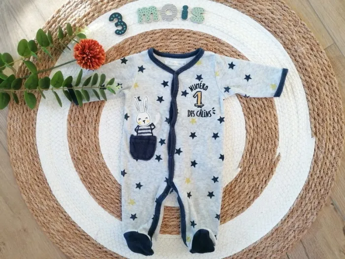 Lot de 5 pyjamas une pièce en velours - 3 mois - photo numéro 5