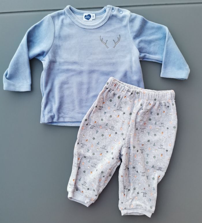 Lot de 2 pyjamas velours  1 pièce et 2 pièces Manon & Valentin Mots d'enfants - photo numéro 3