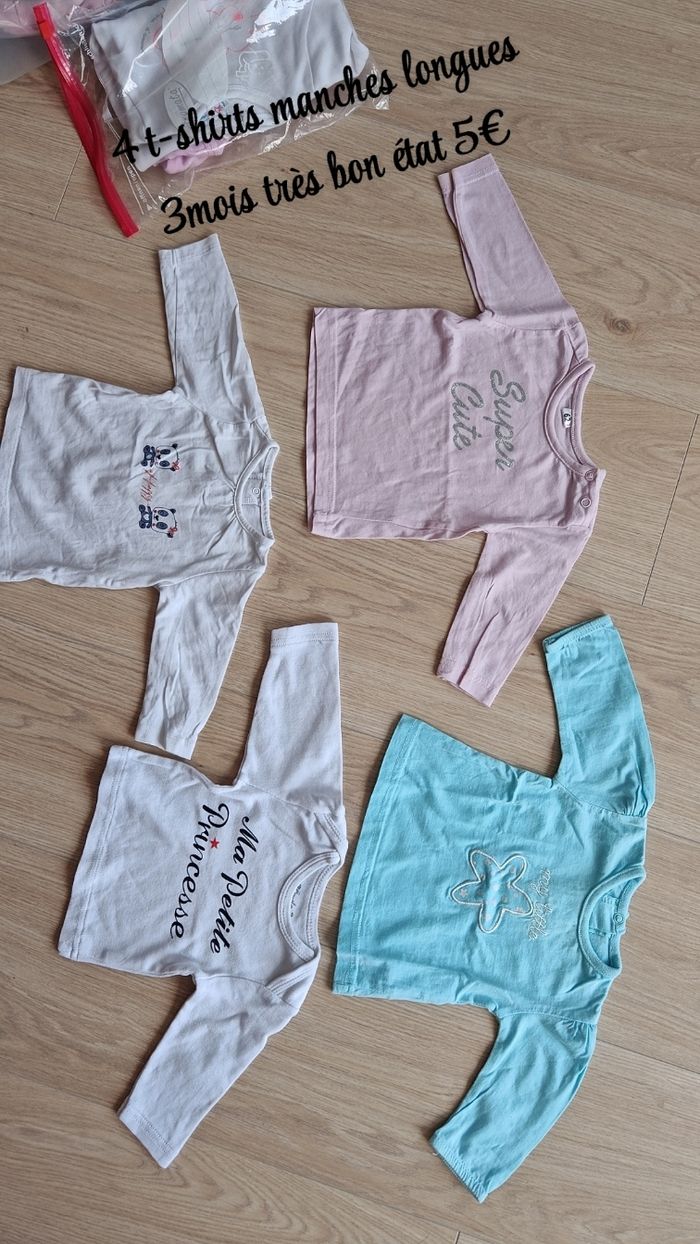 4 t-shirts manches longues 3mois - photo numéro 1