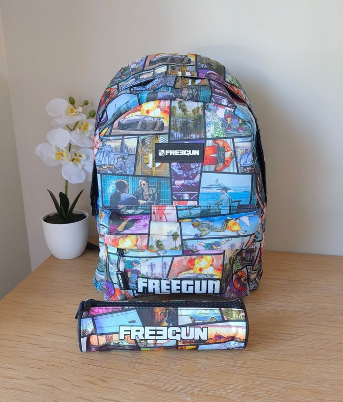 🌿 Sac à dos + trousse scolaire - 1 compartiment - Freegun 🌿
