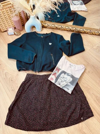 Taille 12 ans tenue 3 pièces fille IKKS Orchestra bleu marine rose * fleurs * 🌹