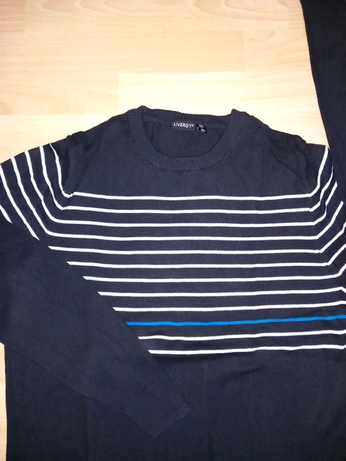 Pull en coton noir à rayures Taille M état neuf - photo numéro 2