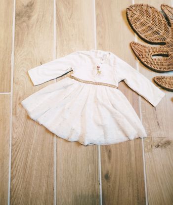 🎄Orchestra - Robe tenue de fête bi-matière motif Faon pour bébé - Taille 3mois