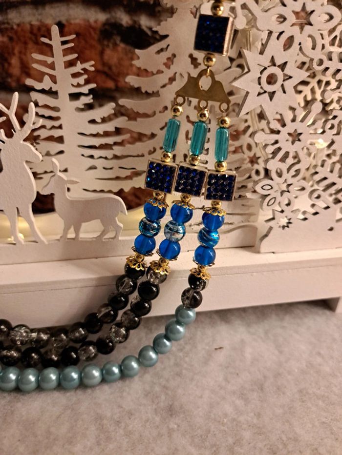 Collier multi rang bleu doré et noir - photo numéro 3