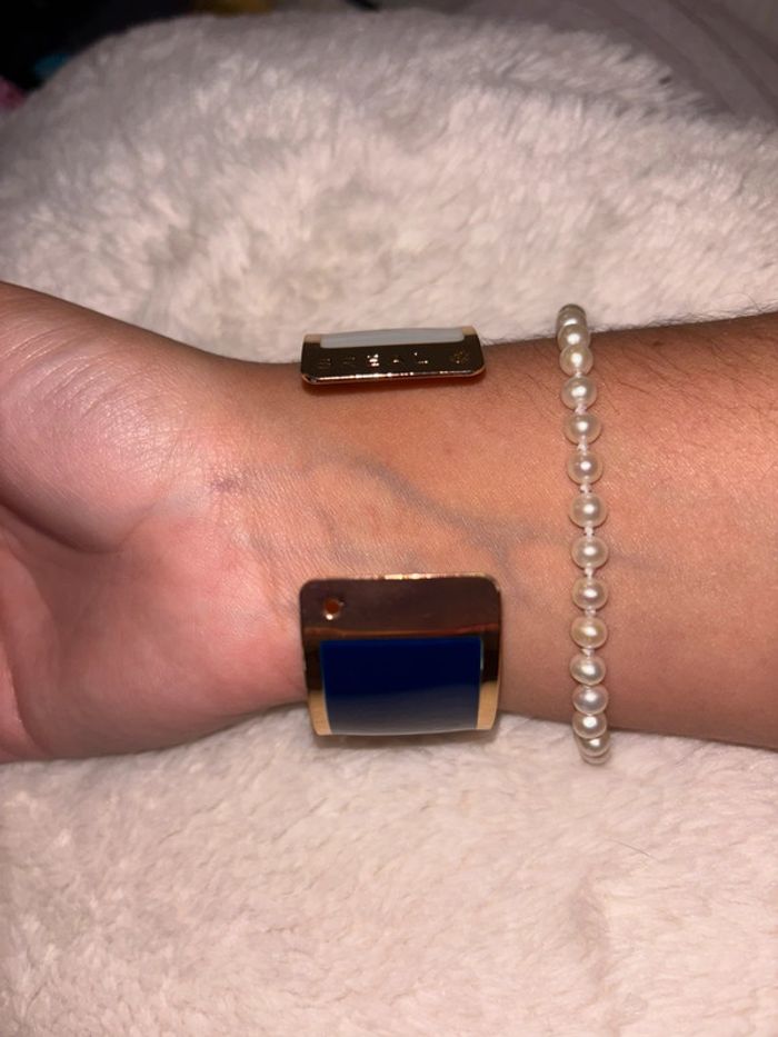 Bracelet manchette BRÉAL bleu et blanc doré - photo numéro 4