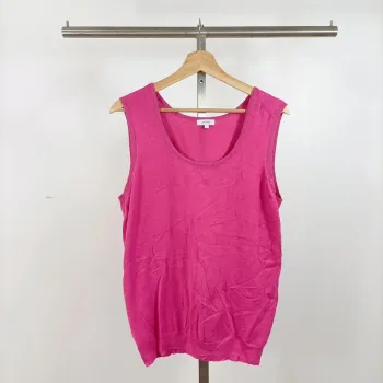Débardeur fuchsia en maille fine Phildar – Taille XL – coupe droite sans manches A1055