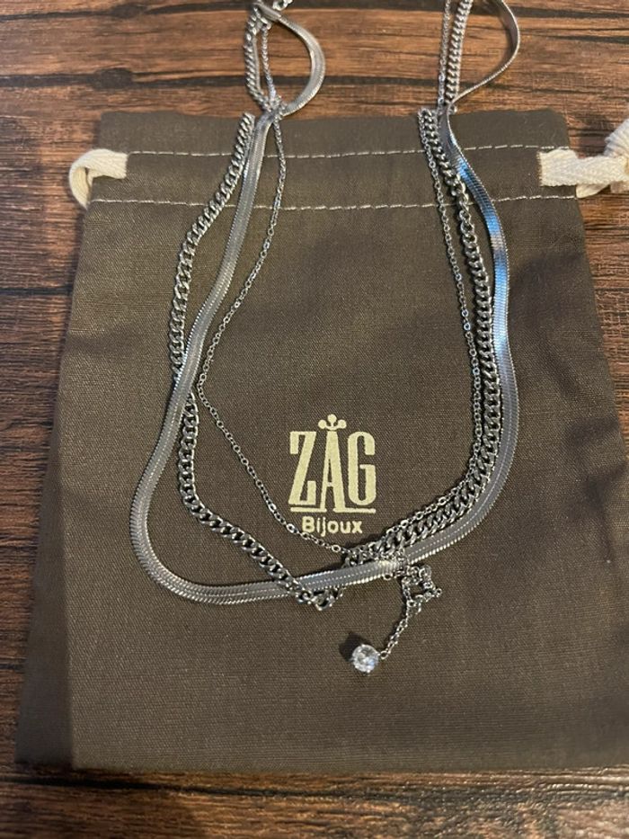 Collier Zag 3 chaînes argent - photo numéro 2