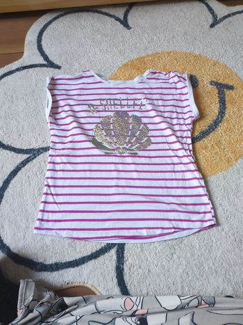 T-shirt marinière rose coquillage holographique 8 ans