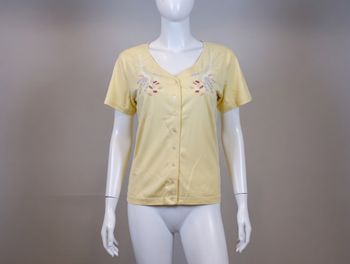 T shirt boutonné jaune avec broderies Taille 2 Alain Manoukian Neuf superbe