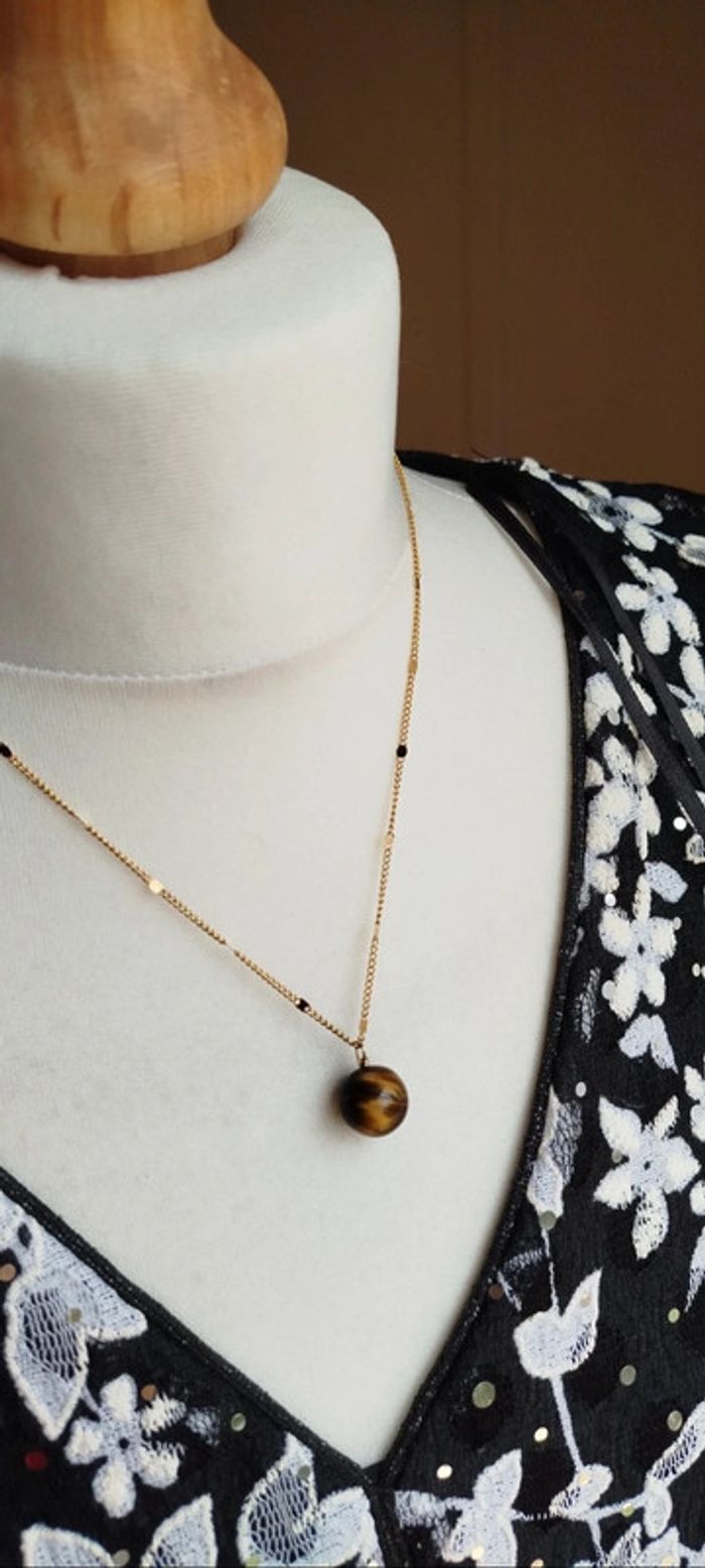 Collier en Œil de Tigre fermoir aimanté - photo numéro 4