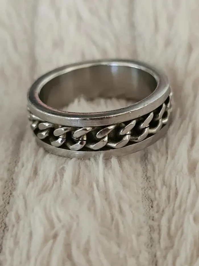 Bague en acier inoxydable à chaîne taille 60 - photo numéro 3